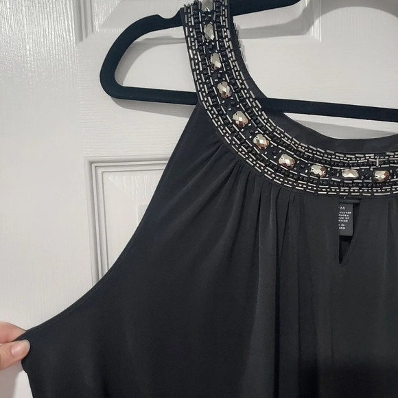 Lane Bryant Black Sleeveless with Jewel & Beaded Collar Dress in Size 22/24 3X - Picture 2 of 8